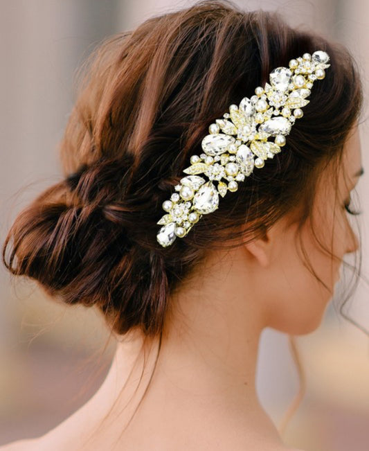 Pearl Multi-Stone Embellished Flower Leaf (Gold)