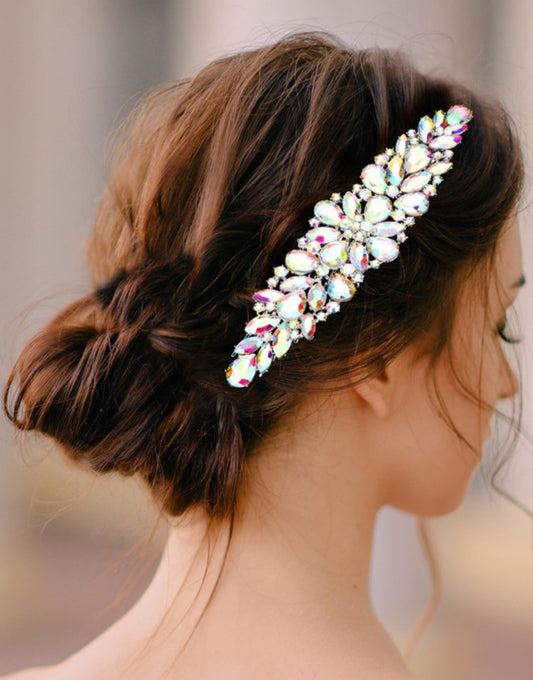 Teardrop Marquise Stone Cluster Hair Comb (Silver)